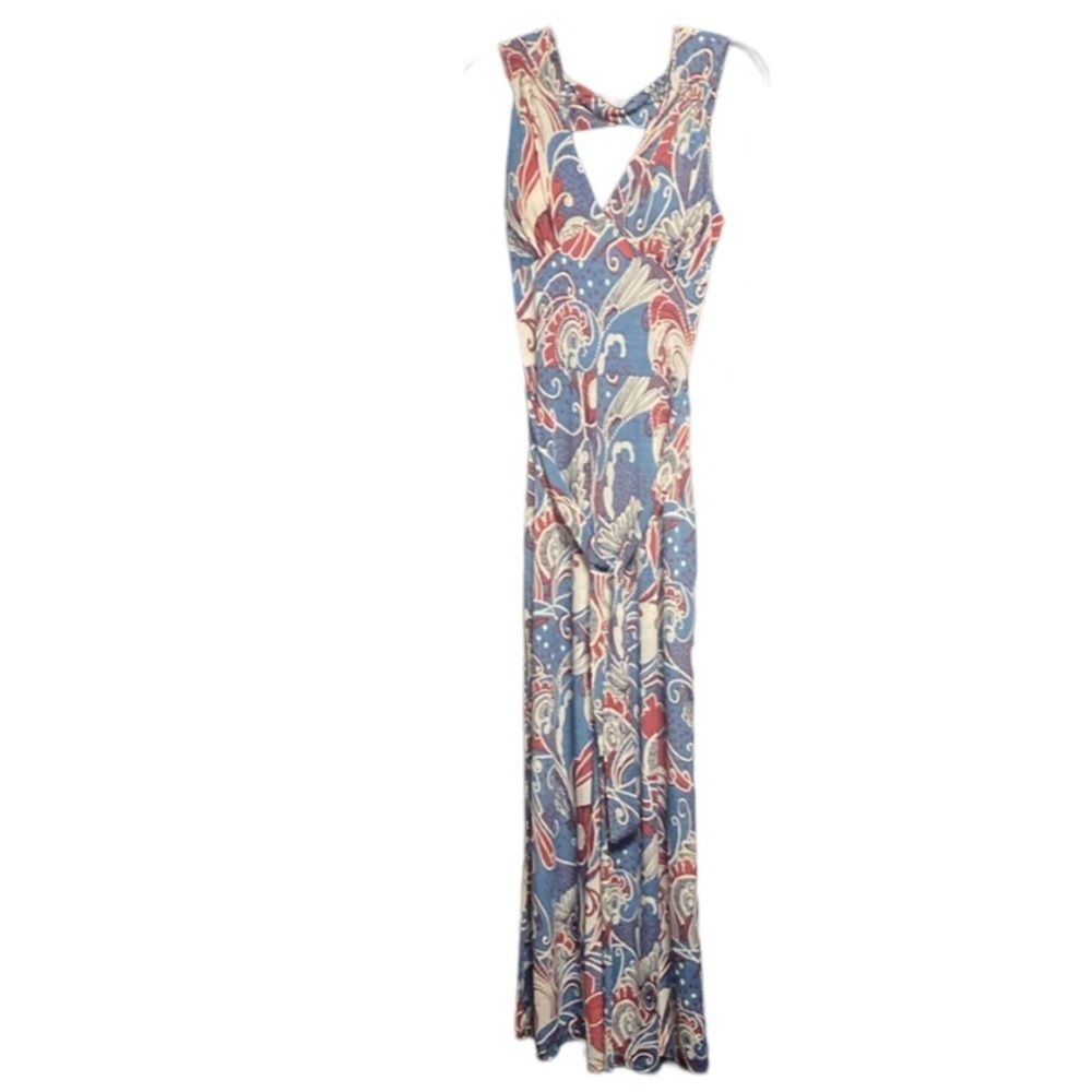 Blue Paisley Sleeveless Maxi Jumpsuit